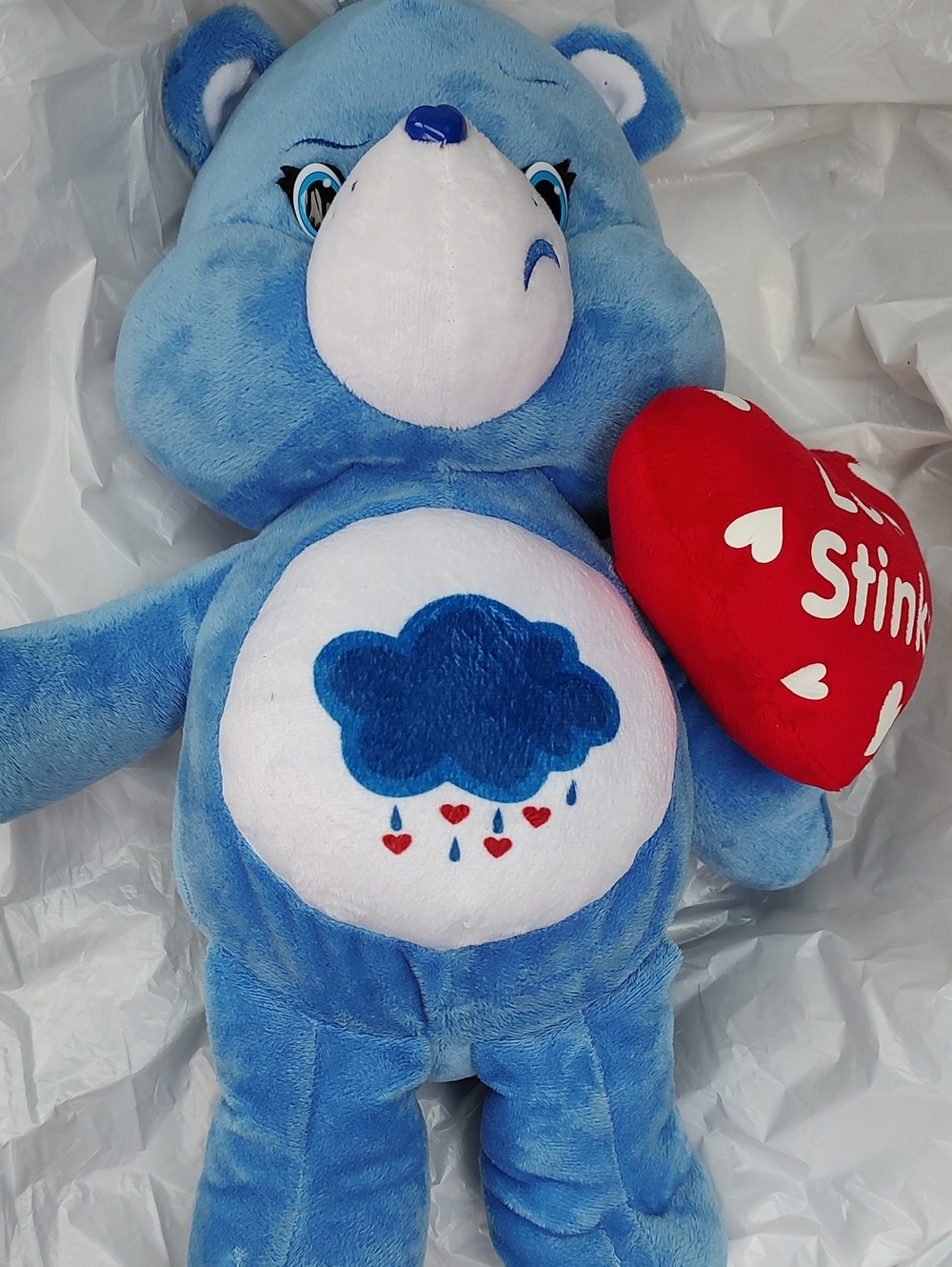 Care Bears Valentine Grumpy Bear Blue Cloud Retired Plush Red Heart Pillow NWOT
